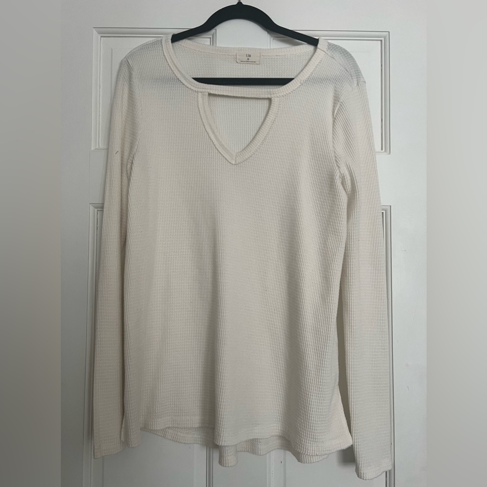 T.la for Anthropologie Nadia Ivory Waffle Knit Long Sleeve